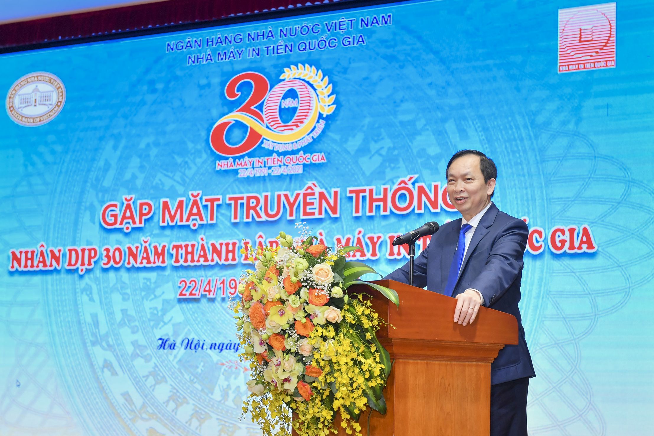 Phó Thống đốc Thường trực NHNN Đào Minh Tú phát biểu tại gặp mặt truyền thống nhân dịp 30 năm thành lập Nhà máy In tiền Quốc gia