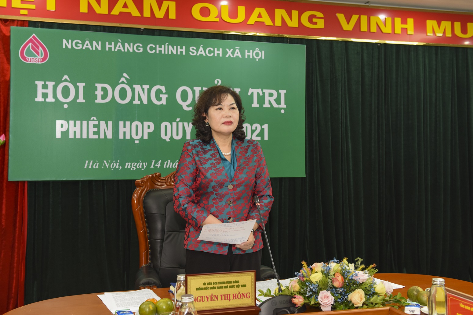 Đ/c Nguyễn Thị Hồng - Thống đốc NHNN kiêm Chủ tịch HĐQT NHCSXH kết luận phiên họp