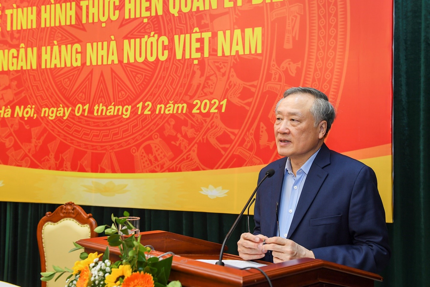 Đ/c Nguyễn Hòa Bình, Ủy viên Bộ Chính trị, Bí thư TW Đảng, Chánh án Tòa án NDTC, Trưởng đoàn Khảo sát  phát biểu tại buổi làm việc