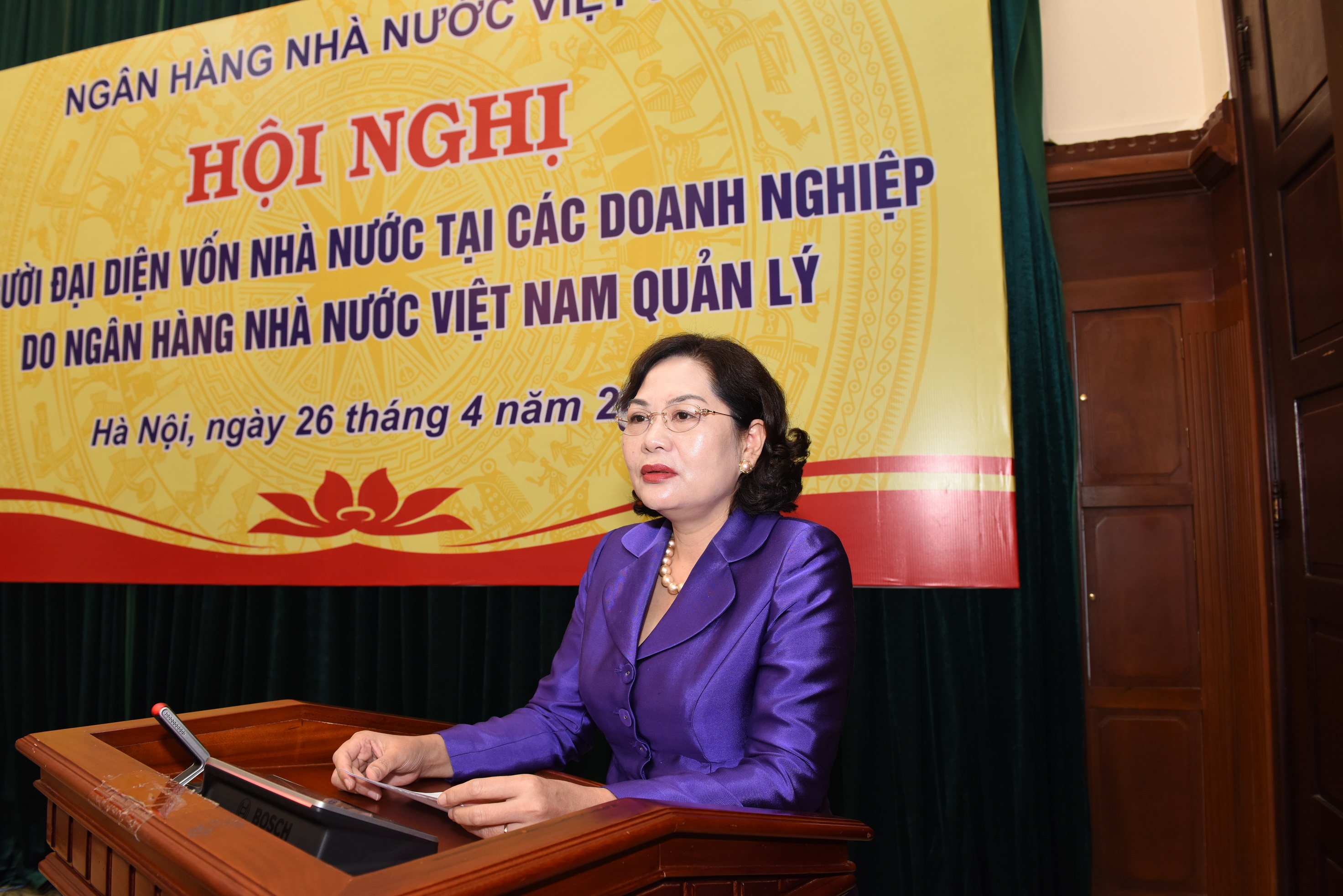 Đ/c Nguyễn Thị Hồng - Thống đốc NHNN phát biểu chỉ đại Hội nghị
