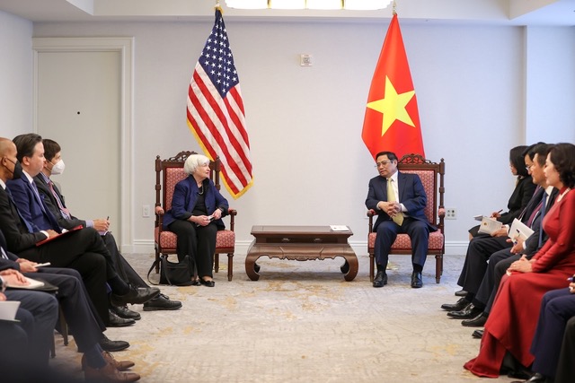 Toàn cảnh buổi tiếp của Thủ tướng Chính phủ Phạm Minh Chính và Bà Janet Yellen, Bộ trưởng Bộ Tài chính Hoa Kỳ.