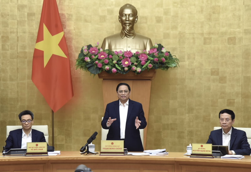 Prime Minister Pham Minh Chinh chairs the Conference on Policy Communication (Photo: Tran Hai)