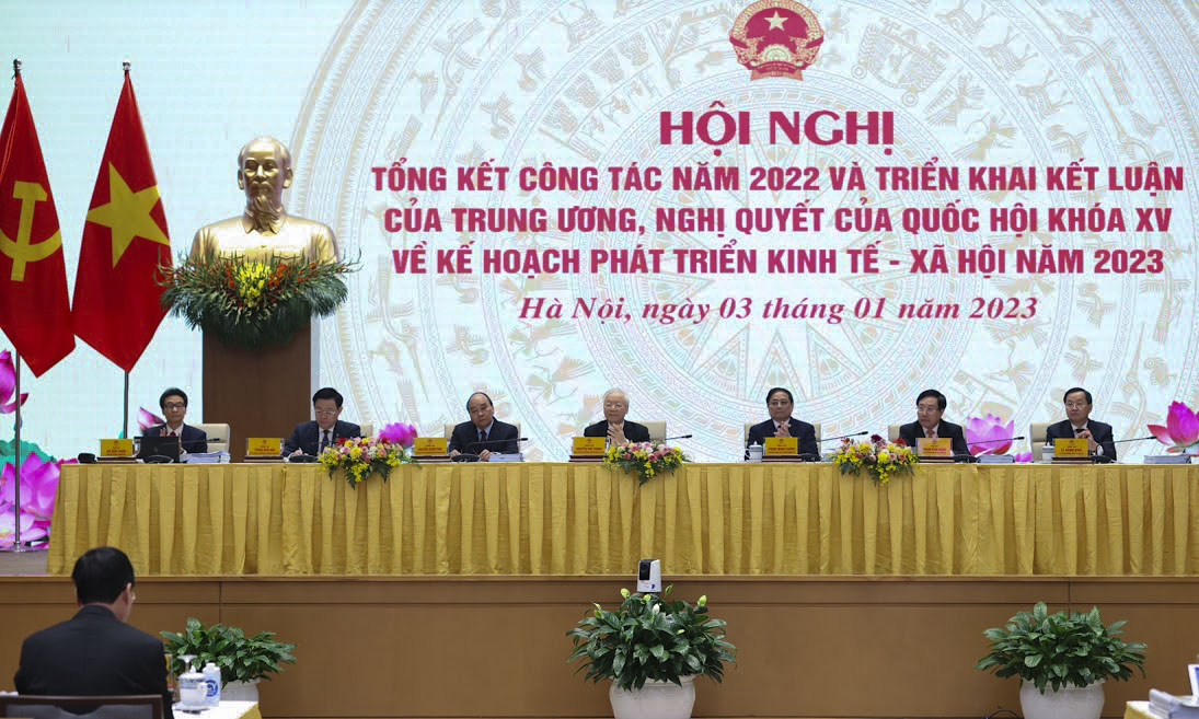 Các đồng chí lãnh đạo Đảng, Nhà nước dự Hội nghị - Ảnh: VGP/Nhật Bắc