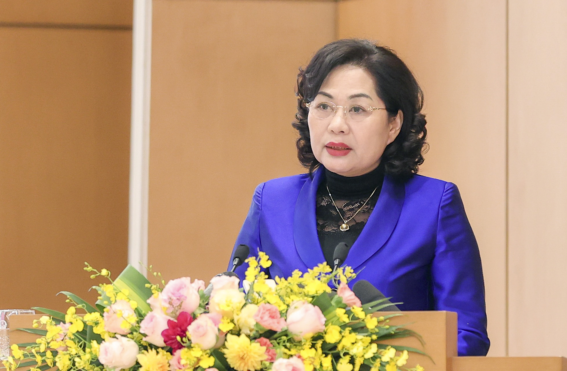 Thống đốc NHNN Nguyễn Thị Hồng trình bày tham luận tại Hội nghị (Ảnh: Dương Giang)
