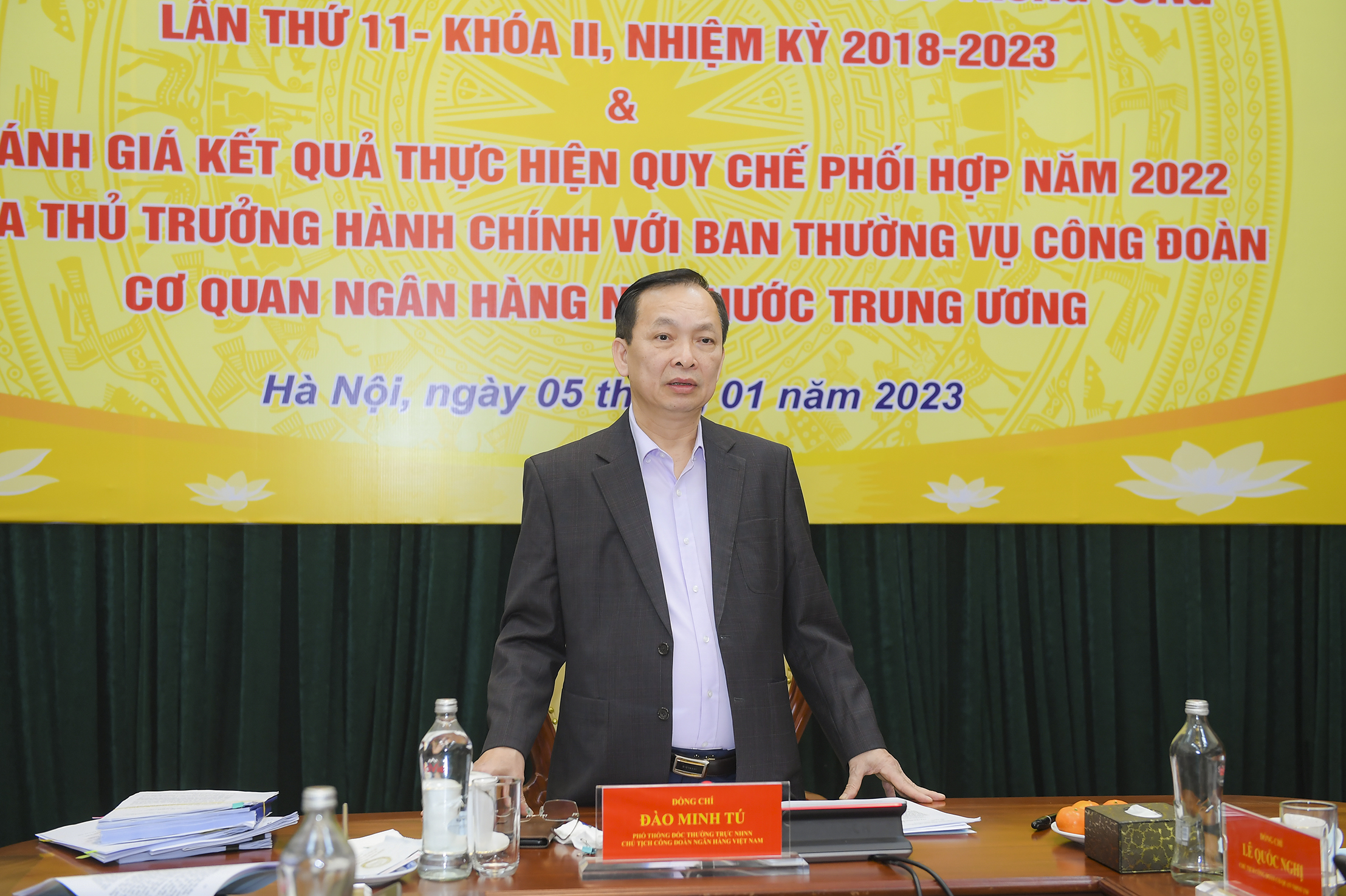 Phó Thống đốc thường trực Đào Minh Tú- Chủ tịch Công đoàn NHVN phát biểu chỉ đạo (Ảnh: Đức Khanh)