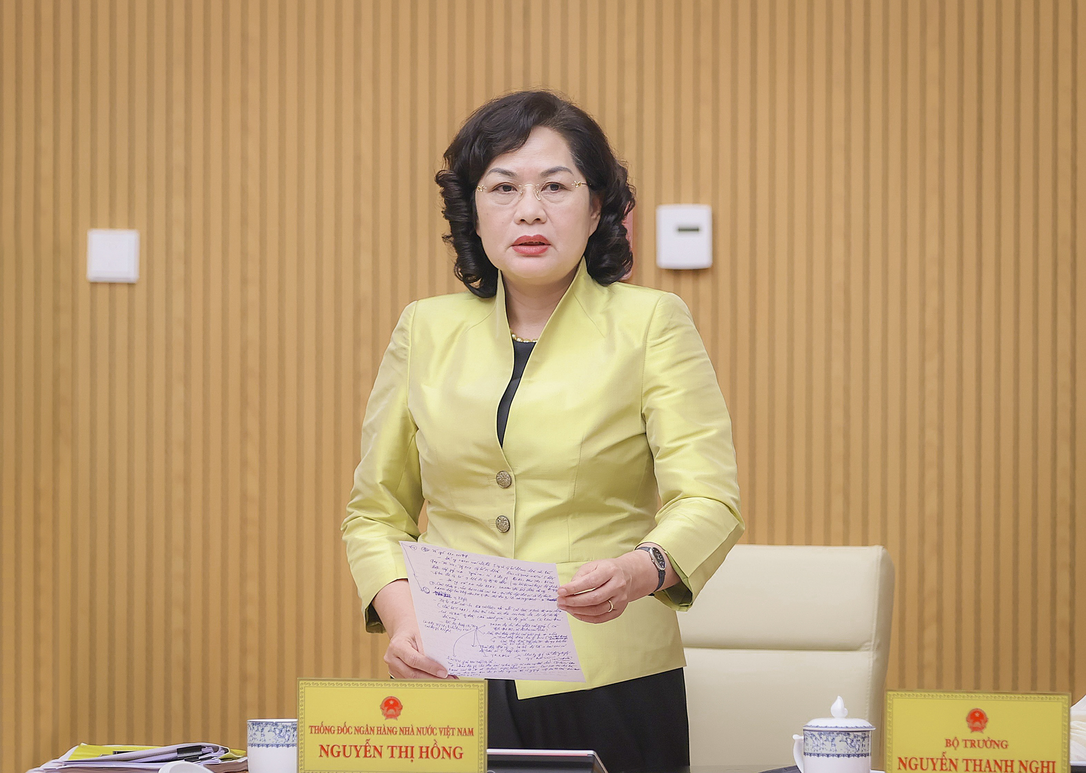 Thống đốc NHNN Nguyễn Thị Hồng  phát biểu hội nghị tại điểm cầu Trụ sở Chính phủ