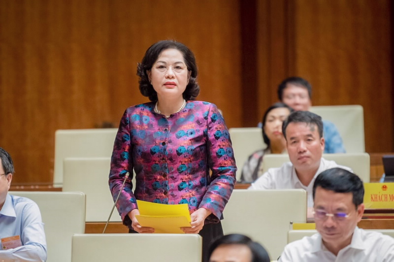 Governor Nguyen Thi Hong speaks at the National Assembly