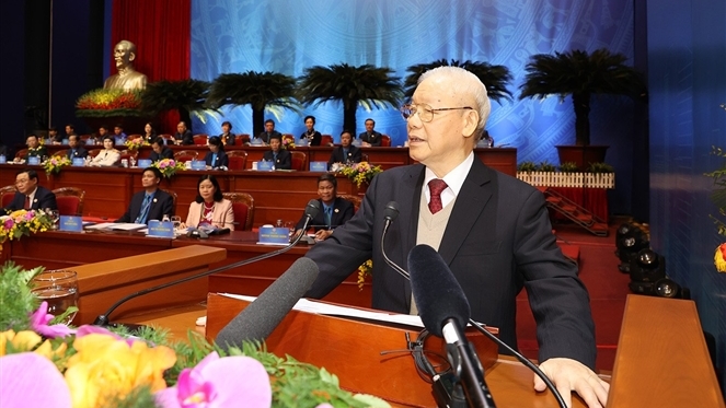Tổng Bí thư Nguyễn Phú Trọng phát biểu chỉ đạo tại Đại hội đại biểu toàn quốc Công đoàn Việt Nam lần thứ XIII. Ảnh: Trí Dũng