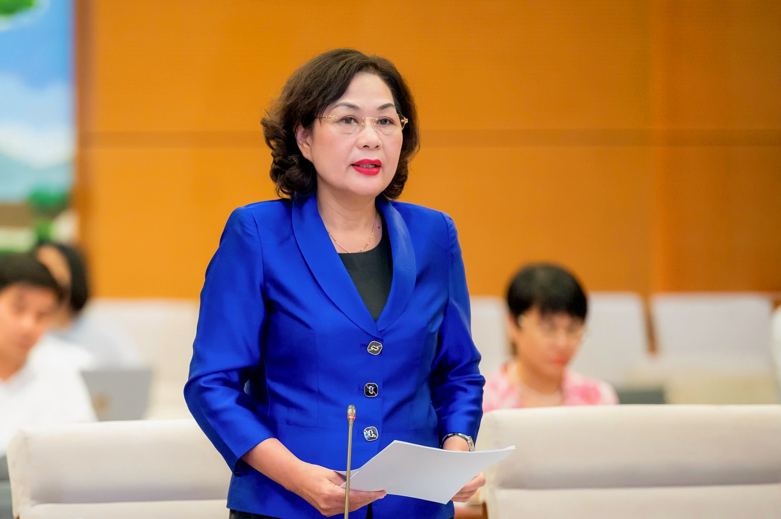 Thống đốc Nguyễn Thị Hồng phát biểu tại phiên họp