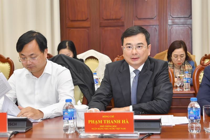 Deputy Governor Pham Thanh Ha speaks at the meeting