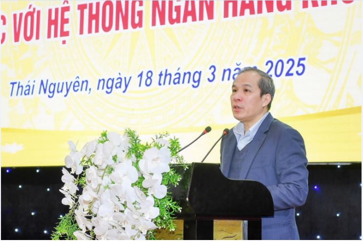 Deputy Governor Doan Thai Son delivered a speech at the working session (Photo: Duc Khanh)