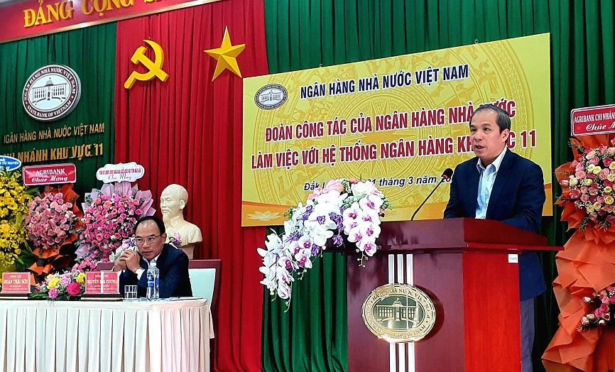 Phó Thống đốc Đoàn Thái Sơn phát biểu tại buổi làm việc với NHNN chi nhánh Khu vực 11