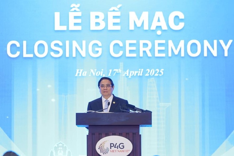 Thủ tướng Phạm Minh Chính phát biểu tại lễ bế mạc Hội nghị thượng đỉnh P4G năm 2025 với chủ đề "Chuyển đổi xanh bền vững, lấy con người làm trung tâm" - Ảnh: VGP/Nhật Bắc