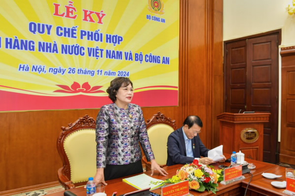 Thống đốc Nguyễn Thị Hồng phát biểu tại Lễ ký